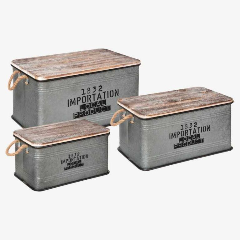 Set de 3 malles métal gris - CUBA