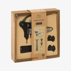 JULES coffret sommelier 4 pièces bois et noir